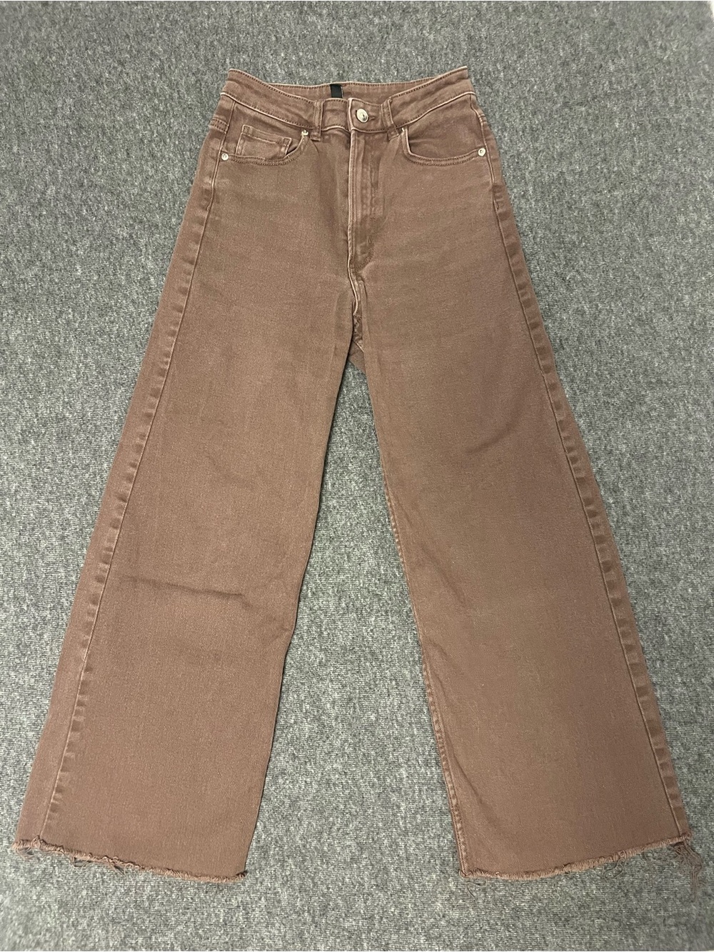H&M Divided Brown High Rise Wide Leg Raw Hem Jeans Size 4